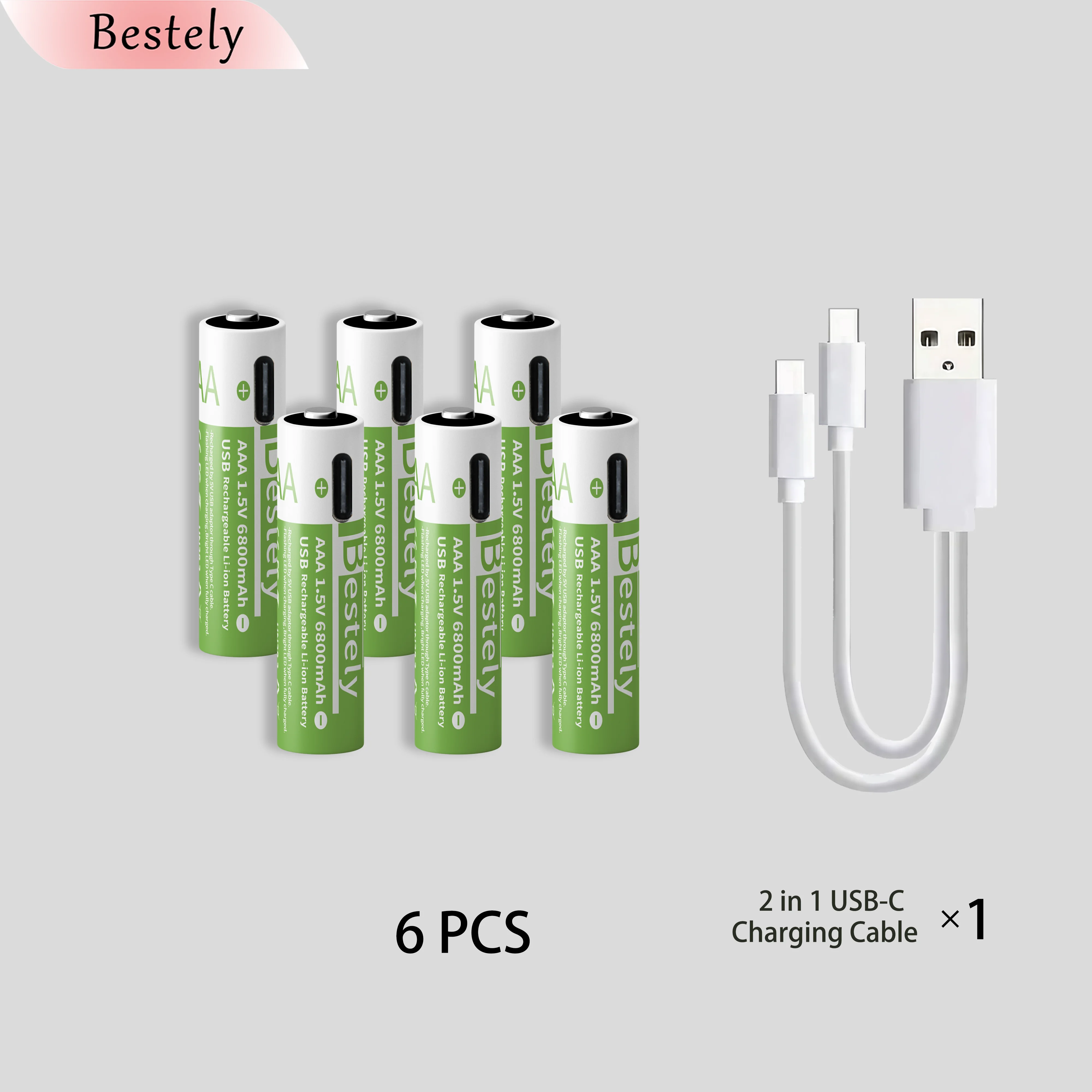Neue 1,5V AAA 6800mAh Lithium-Akkus USB AAA Hochleistungs-Li-Ionen-Batterie 2000 Zyklen mit kostenlosem Typ-C-Kabel