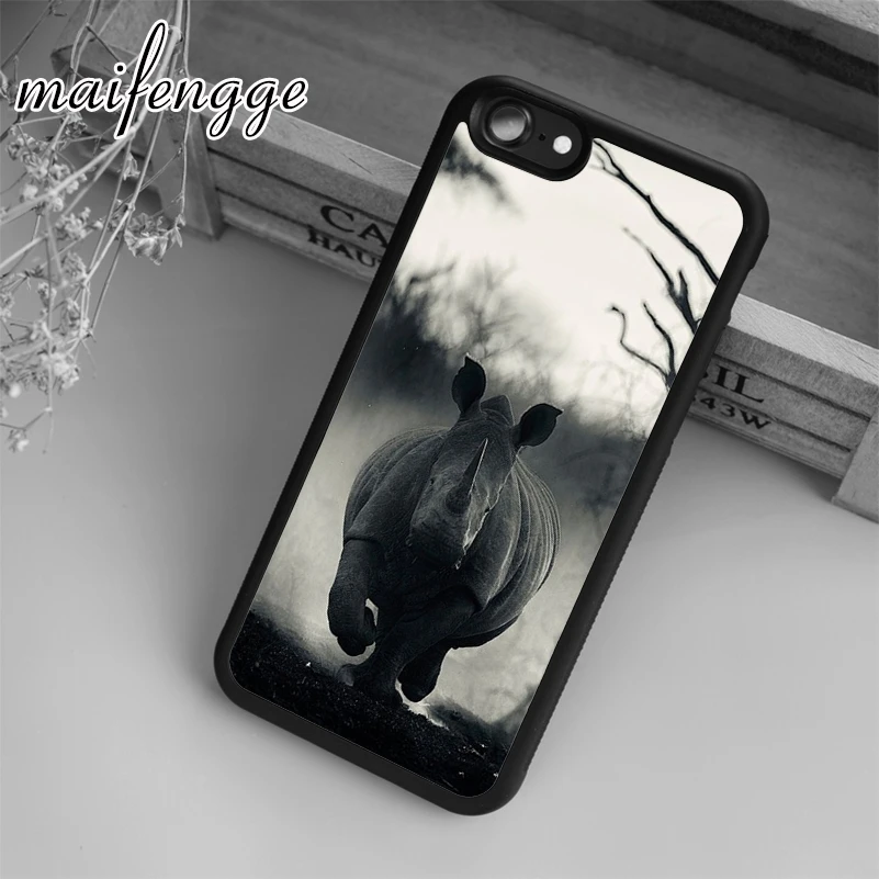 maifengge Wild Rhino Rhinoceros Nature Case For iPhone 15 16 14 plus 11 12 13 Pro X XR XS Max