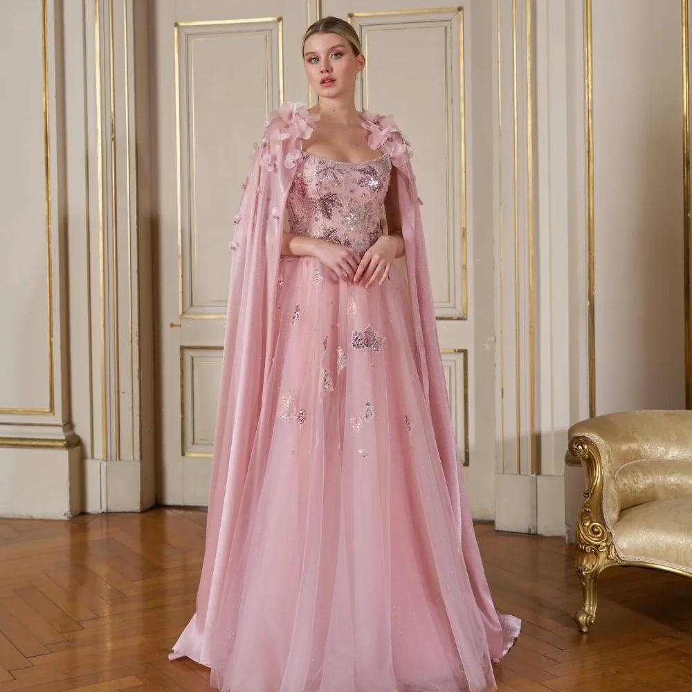 Robe de Bal Longue en Filet à Paillettes, Ligne A, Col Carré, sur Mesure, pour Occasions