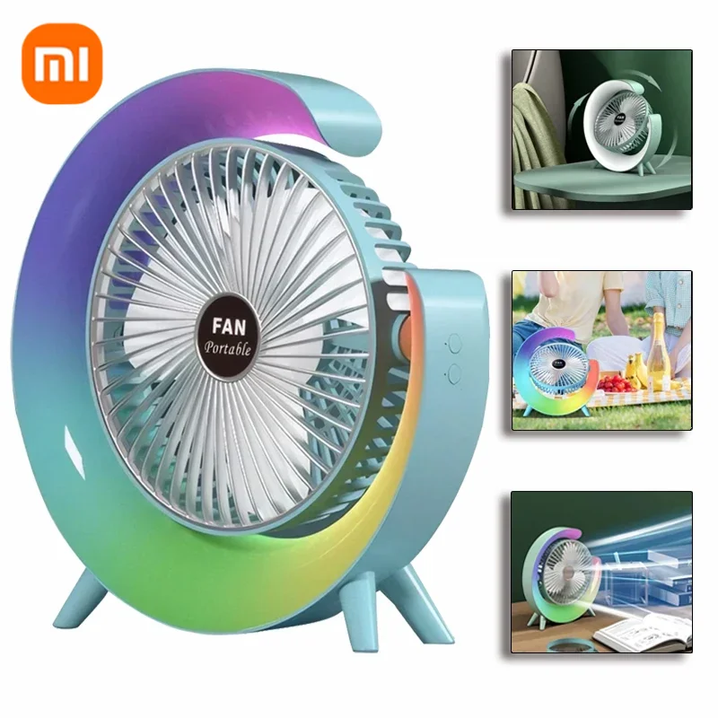 

Xiaomi Recargable Portable Fan USB Rechargeable Mini Fan LED 7 Colors Electric fan 180°Adjustable summer Camping fans 3 Speeds