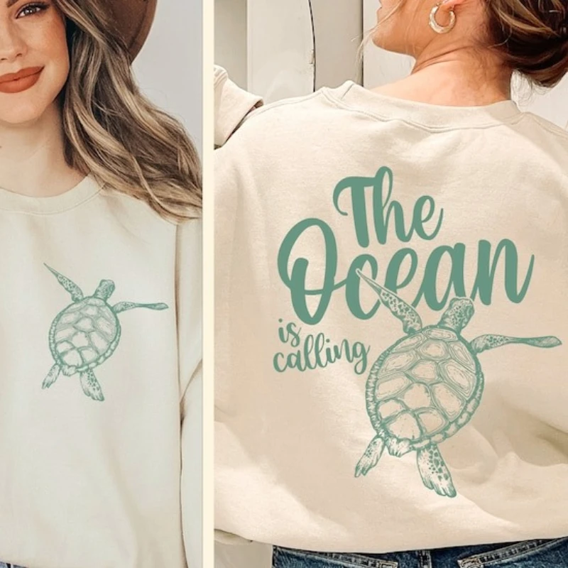 

Толстовка «Океан вызывает», минималистичная рубашка с принтом черепахи для любителей черепах, толстовка с морскими черепахами для женщин, экологически чистые подарки