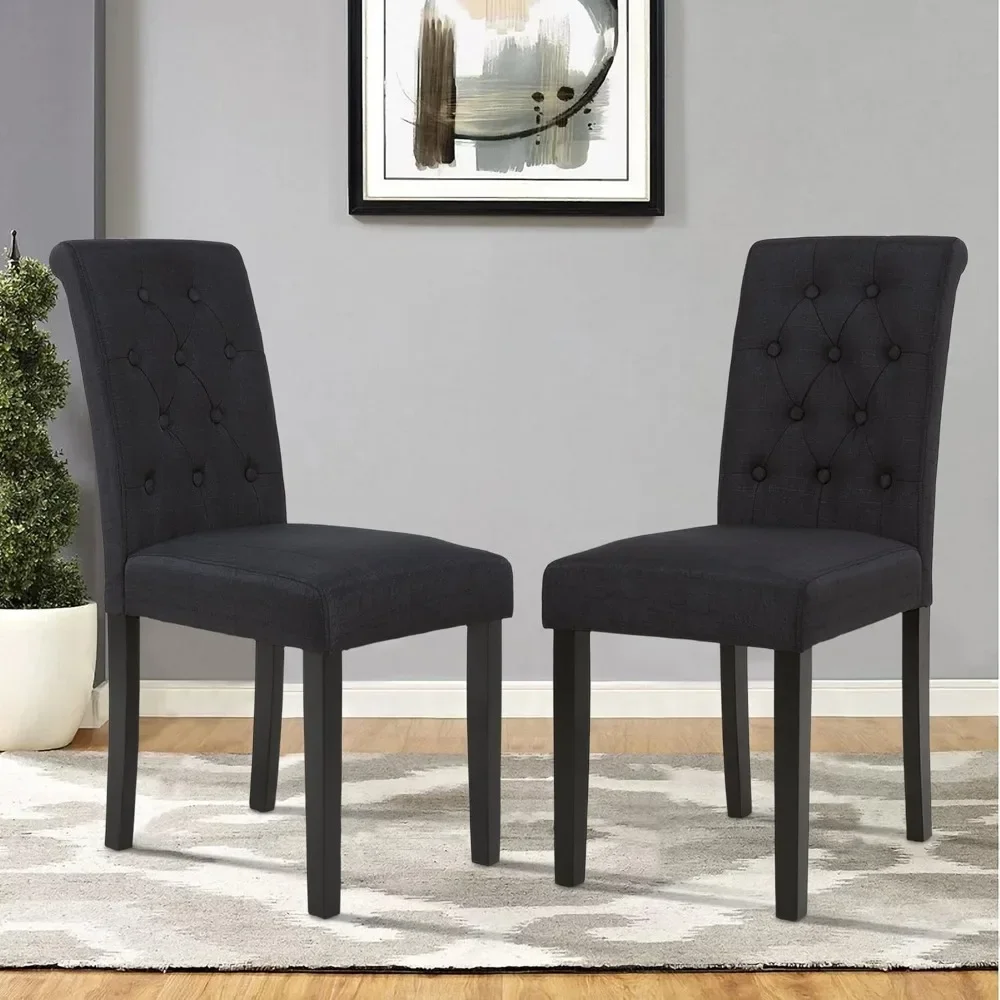 

Set of 6 Upholstered Fabric Dining Chairs with Button-Tufted Details Living Room Chairs (Black Set of 6)