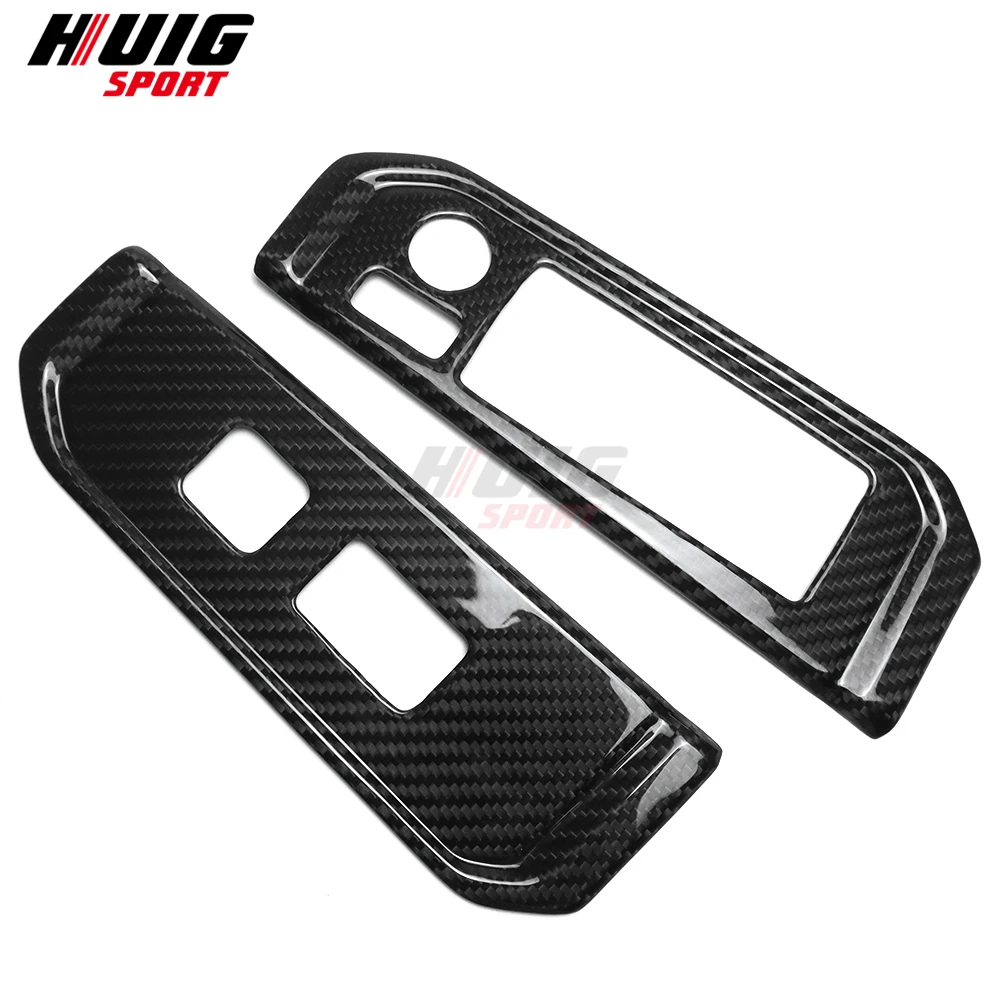 2PCS Carbon Fiber Car Interior Door Window Lift  Panel Cover Trim Accessories For Toyota Land Cruiser 300 LC300 2022 2023 2024