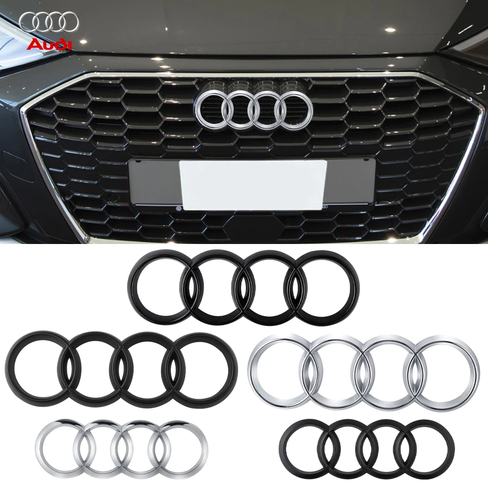 New 3D Audi Original Car Front Middle Rings Grille Decoration Trunk Sticker For AUDI Q3 Q5 A3 8V RS S5 A8 Q7 TT Mk2 A4 A5 A1 TT