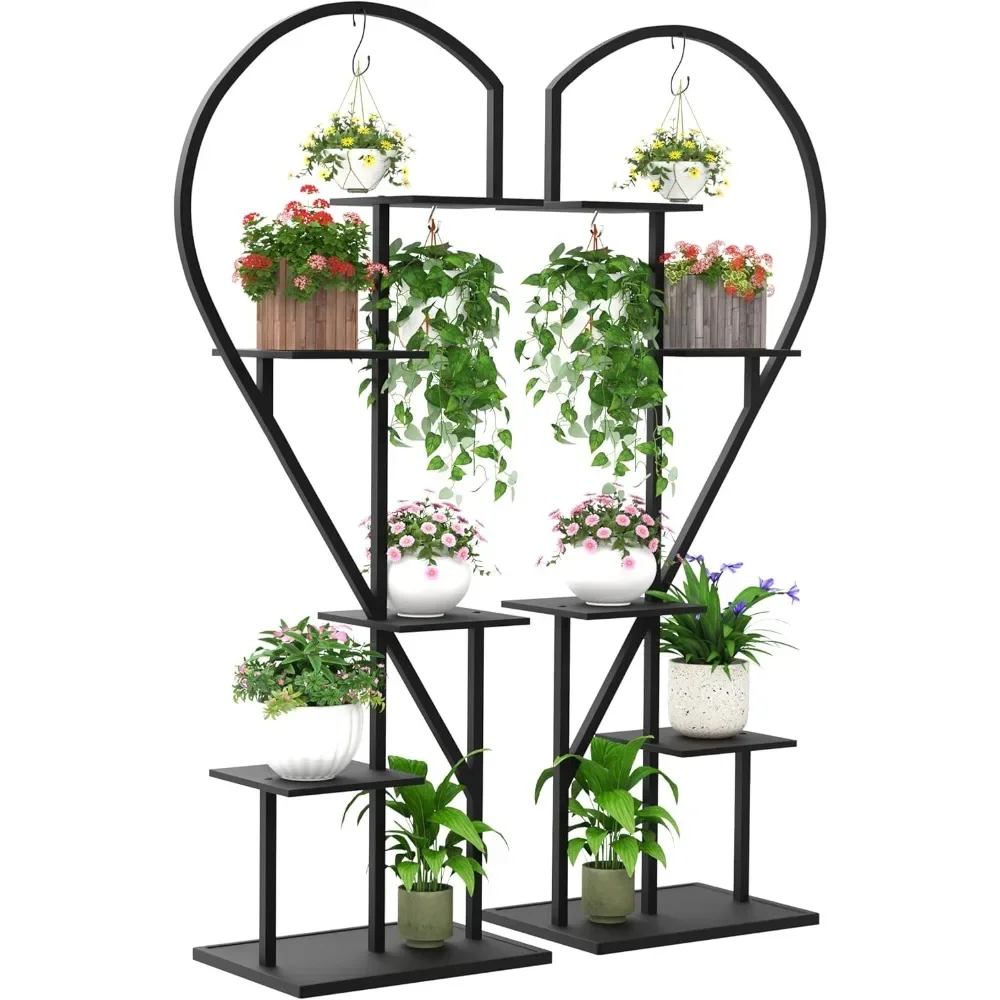 

Plant Stand, Heart 2PCS 5 Tier Tall Metal Plant Shelf with 2 Hooks, Large Heart Shape Rack Plant Holder for Living Room