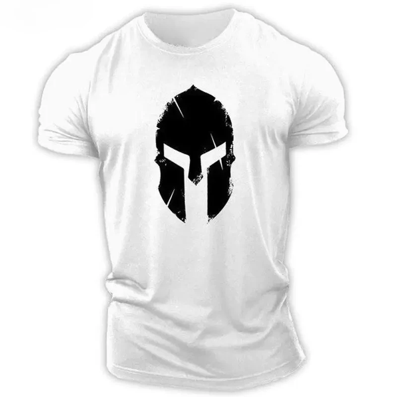 Vintage Distressed Spartan Helmet Print Unisex Quick Dry Breathable Muscle Fit Gym Workout Short Sleeve T-Shirt