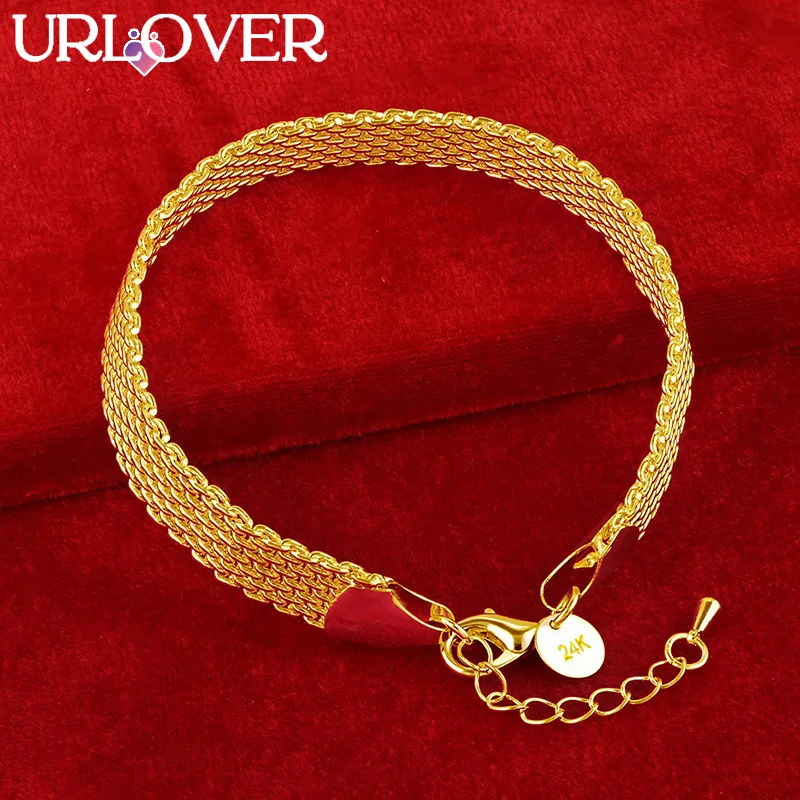 

URLOVER 24K Gold Bracelet For Woman Man 10mm Width Watchband Bracelets Birthday Party Wedding Engagement Fashion Charm Jewelry