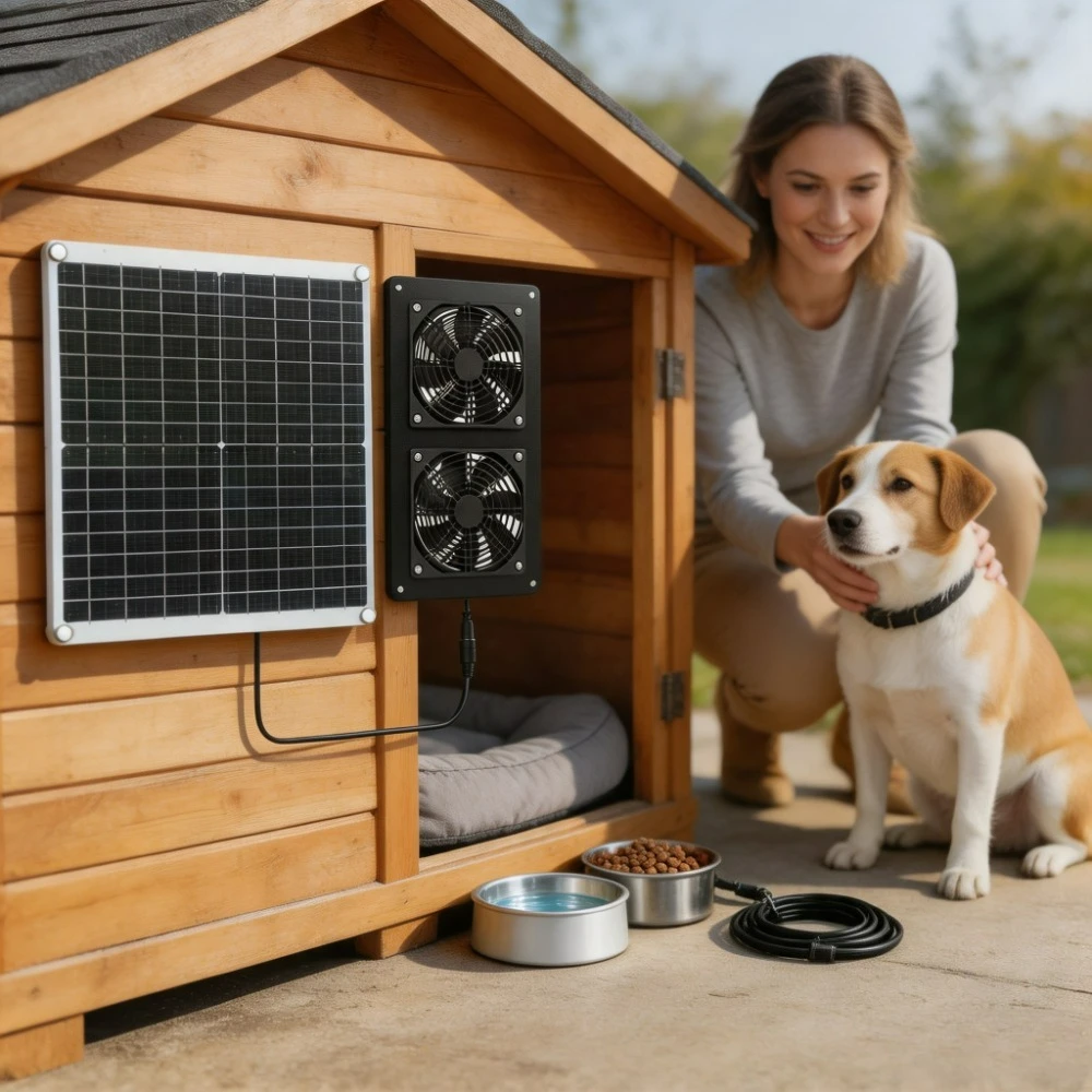 20W 30W Durable Monocrystalline Solar Panel IP65 Weatherproof Dual Exhaust Fan RV Caravan Greenhouse Chicken Coop Pet House