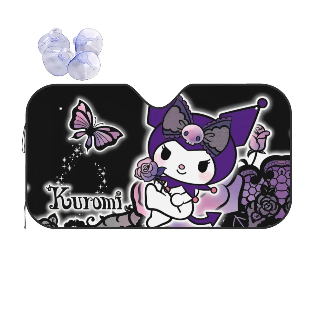 

Funny Kuromi Kawaii Cartoon Awesome Windshield Sunshade 76x140cm Aluminium Foil Sunshade Visor Solar Protect