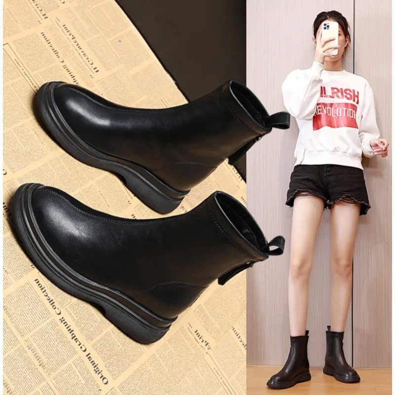 

Женские ботинки на рост 7 см, новые осенние модные женские ботильоны из натуральной кожи, зимние ботинки в стиле ретро, женская повседневная обувь