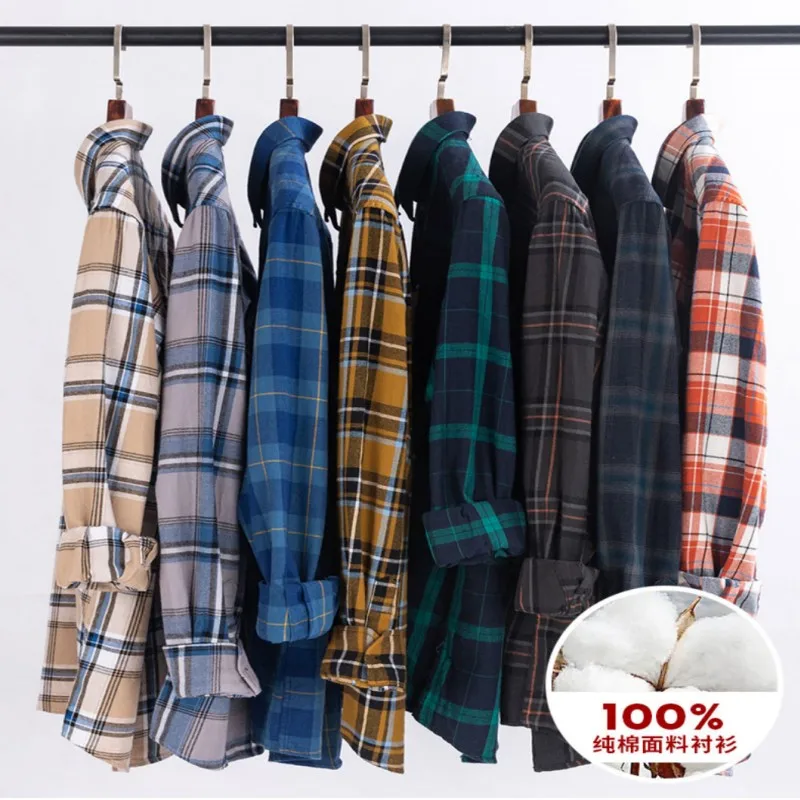 S~6XL100% Cotton Men\'s Long Sleeve Shirt Breathable Soft Comfortable Standard Pocket Striped Plaid Casual Fashion Men Tops