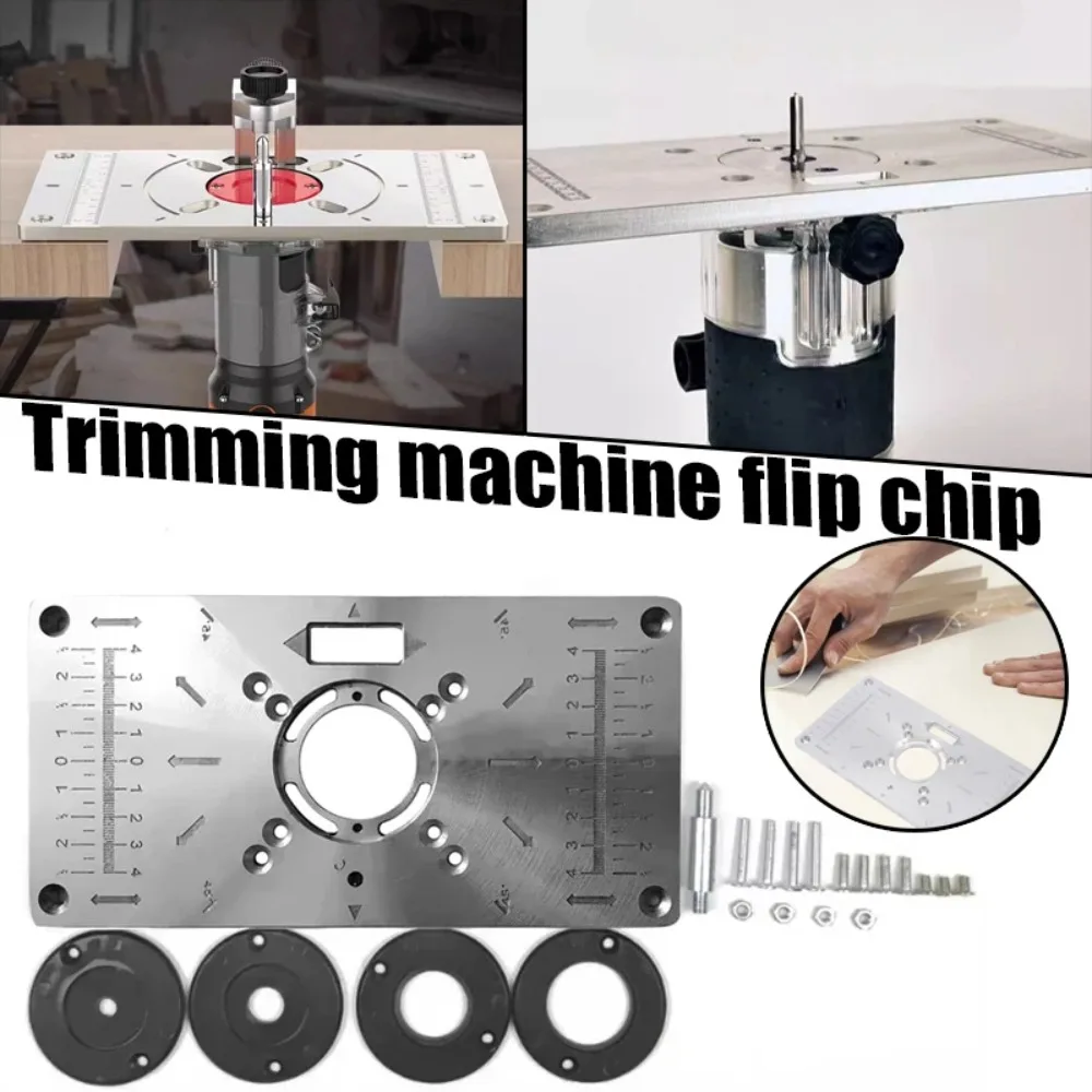 Trimmer Router Table Flip Plate Aluminum Router Insert Plate with 4 Router Insert Rings Woodworking Workbench Trimmer Tools