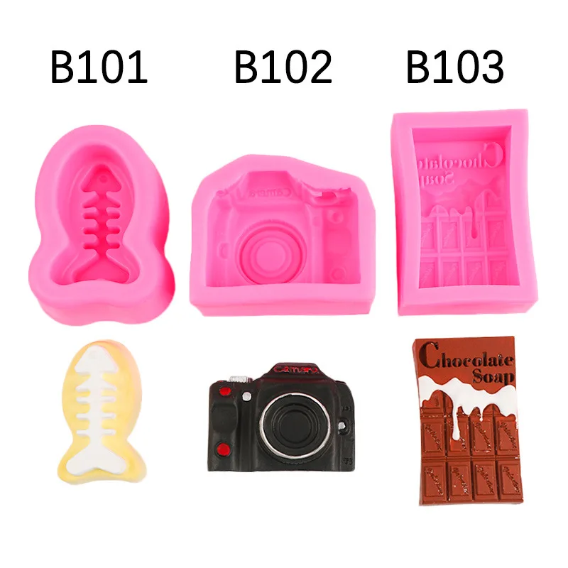 Chocolate Brick Kneading Le Silicone Mold Camera Fish Bone Scented Candle Mould B102