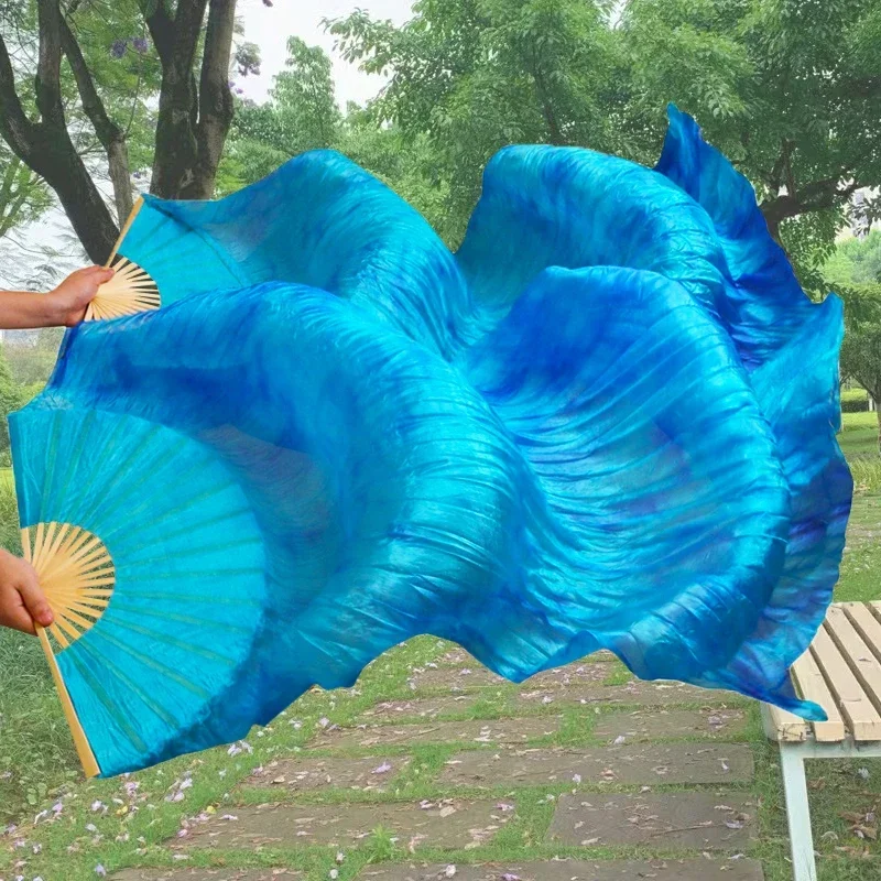 Promotion Wholesale Classic Size 1 Pair Real Silk Belly Dance Fans Bamboo Ribs Fan Veil Dance Preformance Show Props Customized