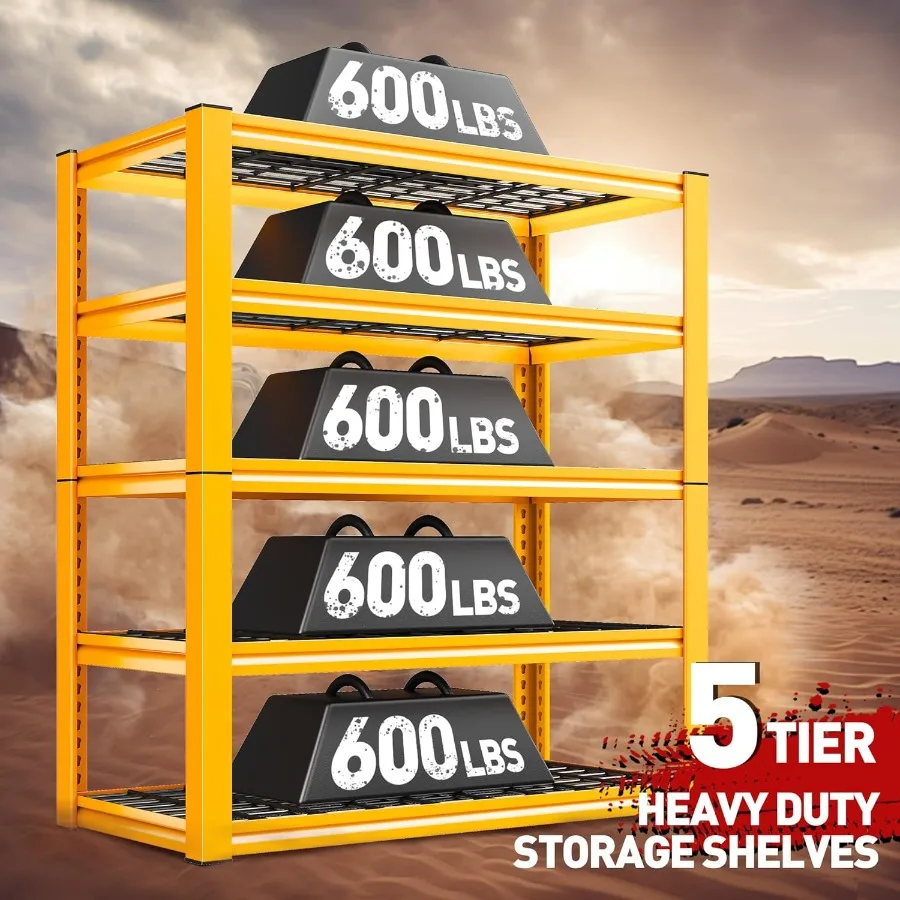 وحدة رفوف معدنية شديدة التحمل من 5 طبقات مع سعة تحميل 3000 رطل لتخزين مستودع الطابق السفلي وارتفاع قابل للتعديل والمنتجعات الصحية #3