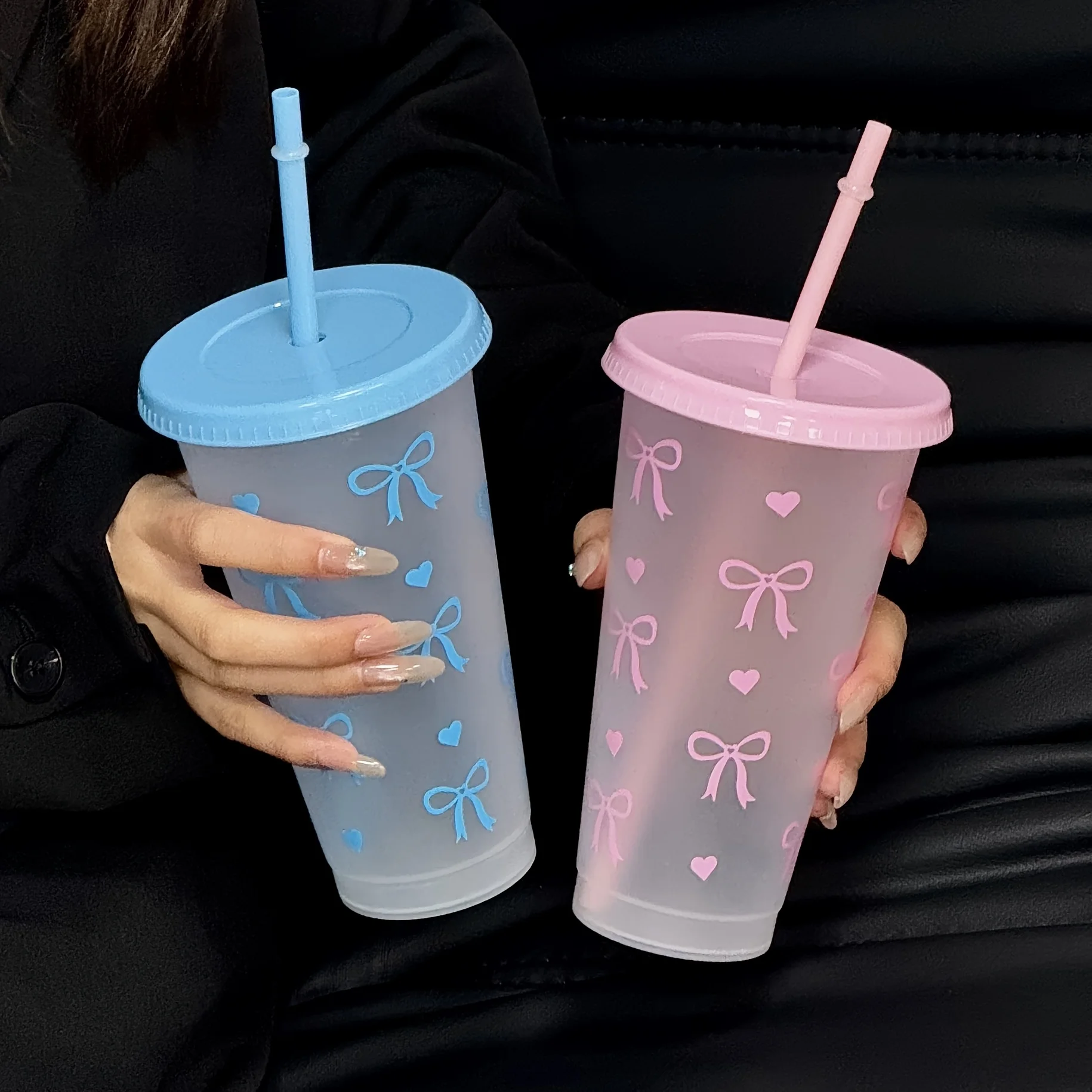 2/20pcs 24oz Reusable Party Cups with Straw & Lid Cute Bow Plastic Tumblers  for Cold Drinks Home Office Outdoor Use Summer Gift - AliExpress 15