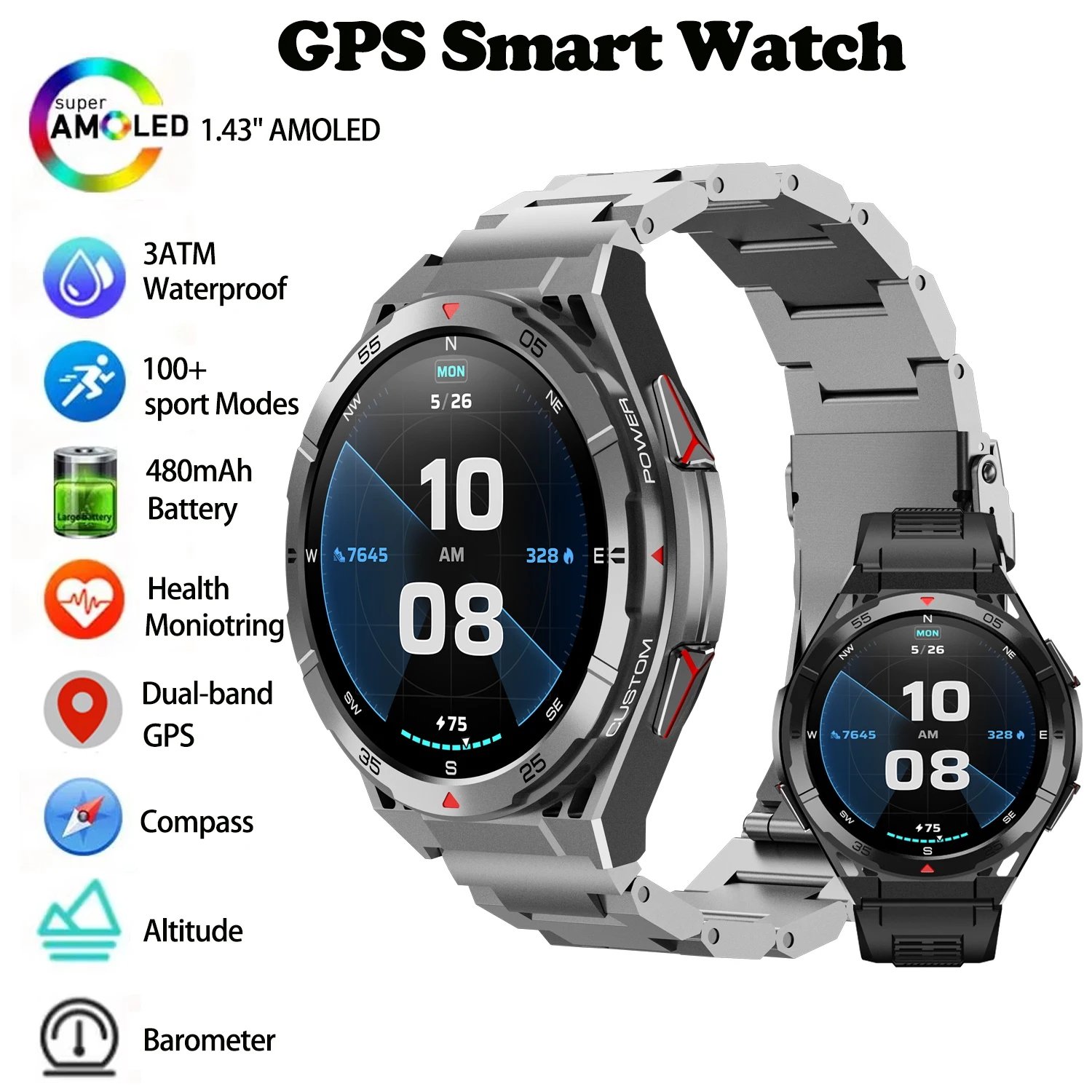 

Умные часы X2B с GPS-позиционированием по двум частотам, Bluetooth-вызовами, голосовым помощником AI, мониторингом здоровья, фитнес-трекером, для занятий спортом на открытом воздухе