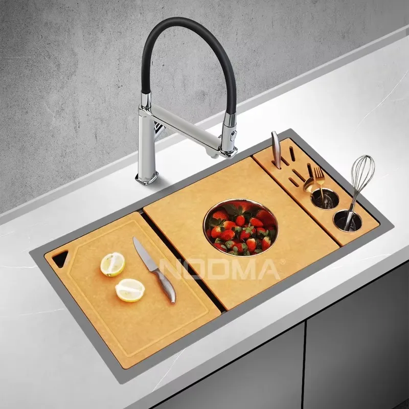 

Factory Price Professional High Quality Step Nano Stainless Steel Multifunction Big Size Kitchen Sink