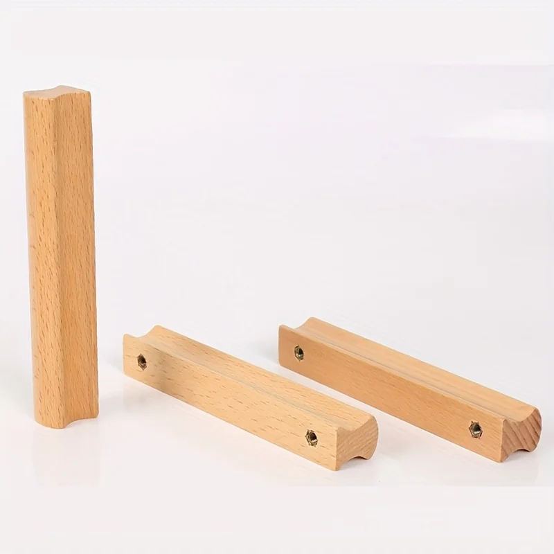 4Pcs Natural Wood Furniture Handle Kitchen Cabinet Door Handles Drawer Pulls Beech Wooden Handles for Furniture Hardware