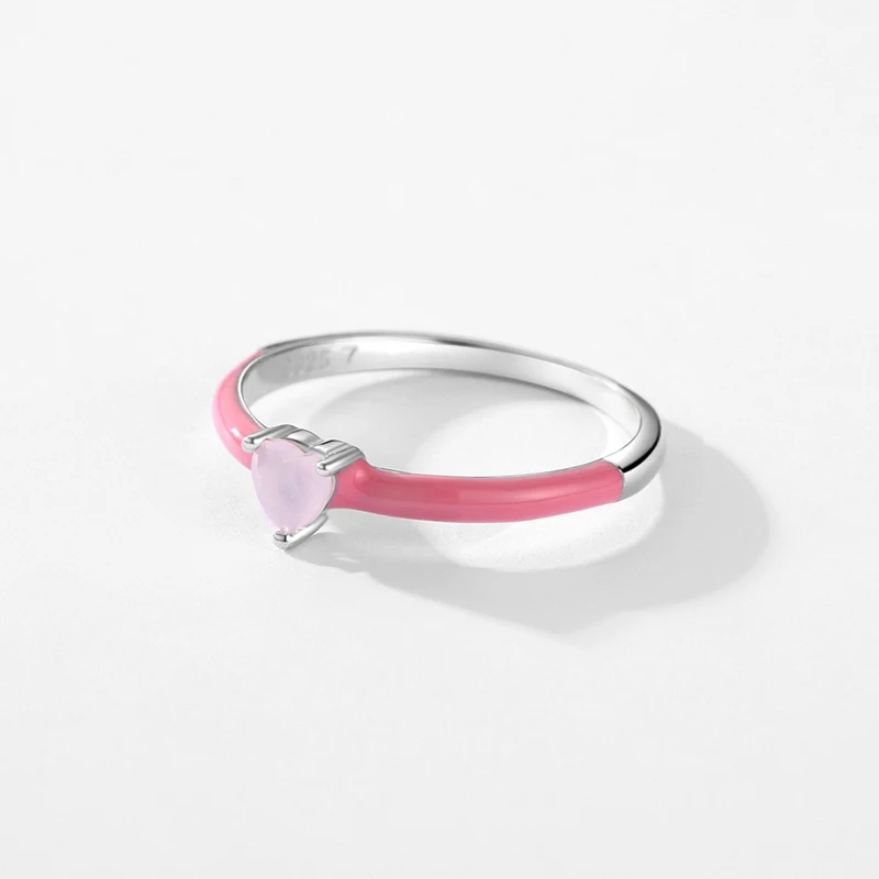 Modian 925 Sterling Silver New Design Pink Enamel Ring Trendy Heart Opal Stackable Jewelry For Women Party Fine Jewelry Gift