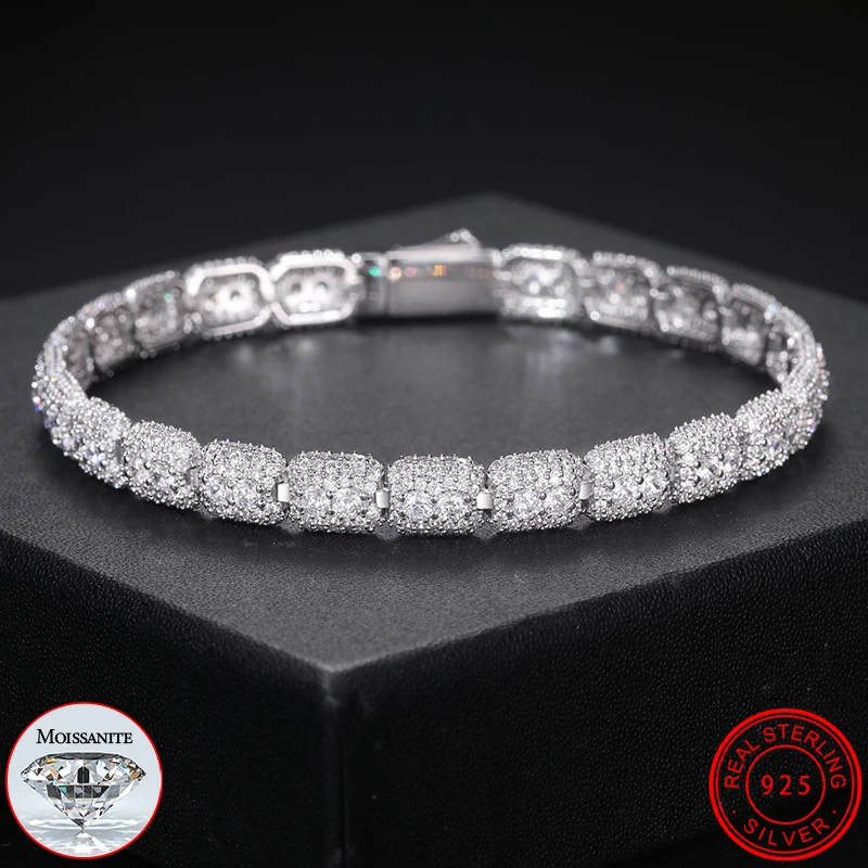 New Full Moissanite Charm Bracelets for Women Round Diamond S925 Sterling Silver Original Chain Official-website Jewelry Gifts