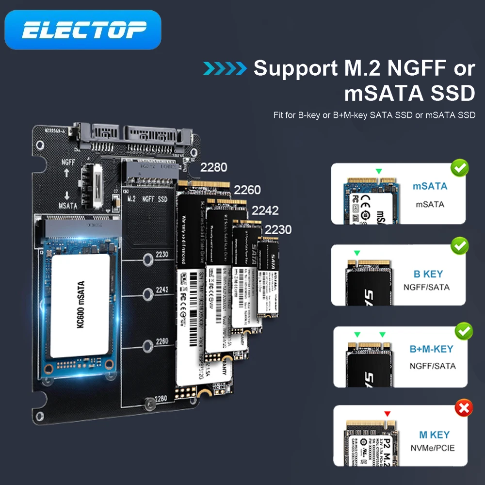 

ELECTOP M.2 NGFF в SATA адаптер USB 3.0 адаптер MSATA SSD твердотельный накопитель, плата преобразователя с кабелем, переходная карта для ПК и ноутбука