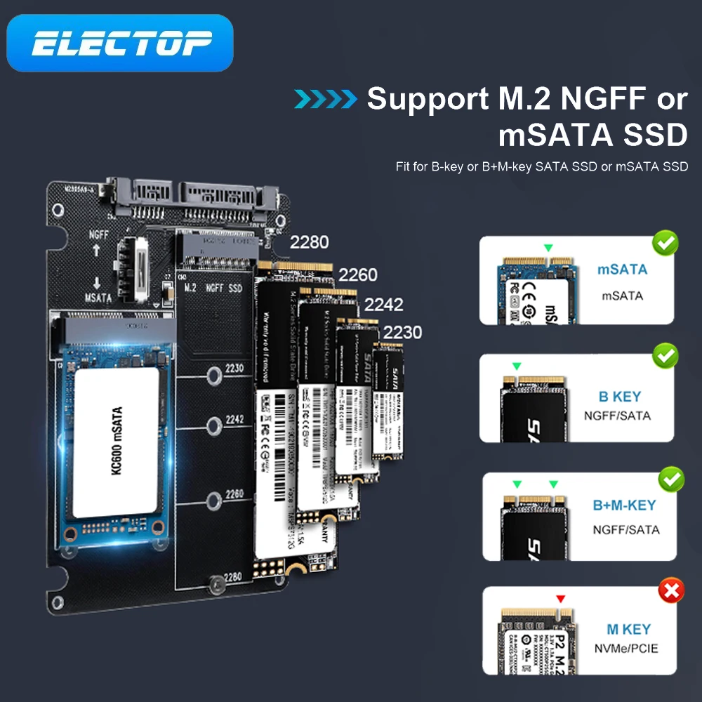 

ELECTOP M.2 NGFF To SATA Adapter USB 3.0 MSATA Adapter SSD Solid State Drive Converter Board With Cable Riser Card For PC Laptop