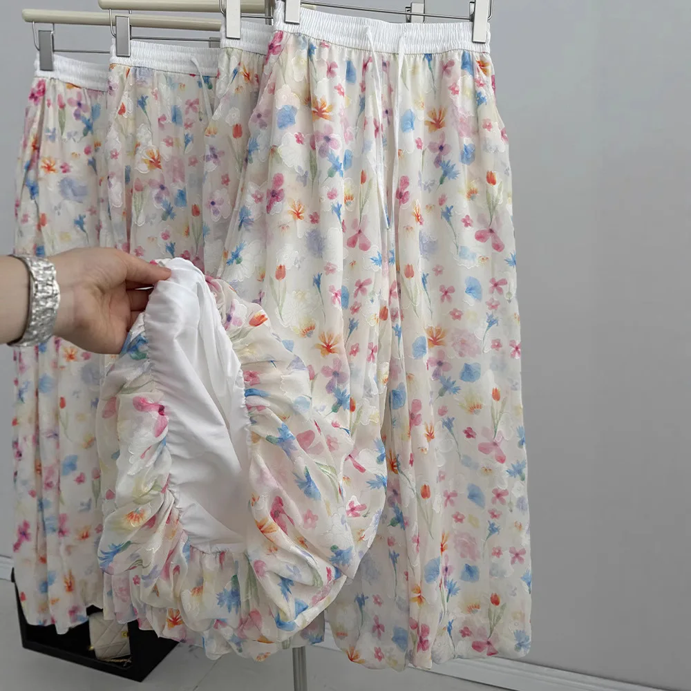 ワイドレッグパンツ ロング レディース 夏 超薄型 穴あき ソフト ブリッチ ポルカ カラーブロッキング シフォン エアリー マッチング カワイイ パンツ