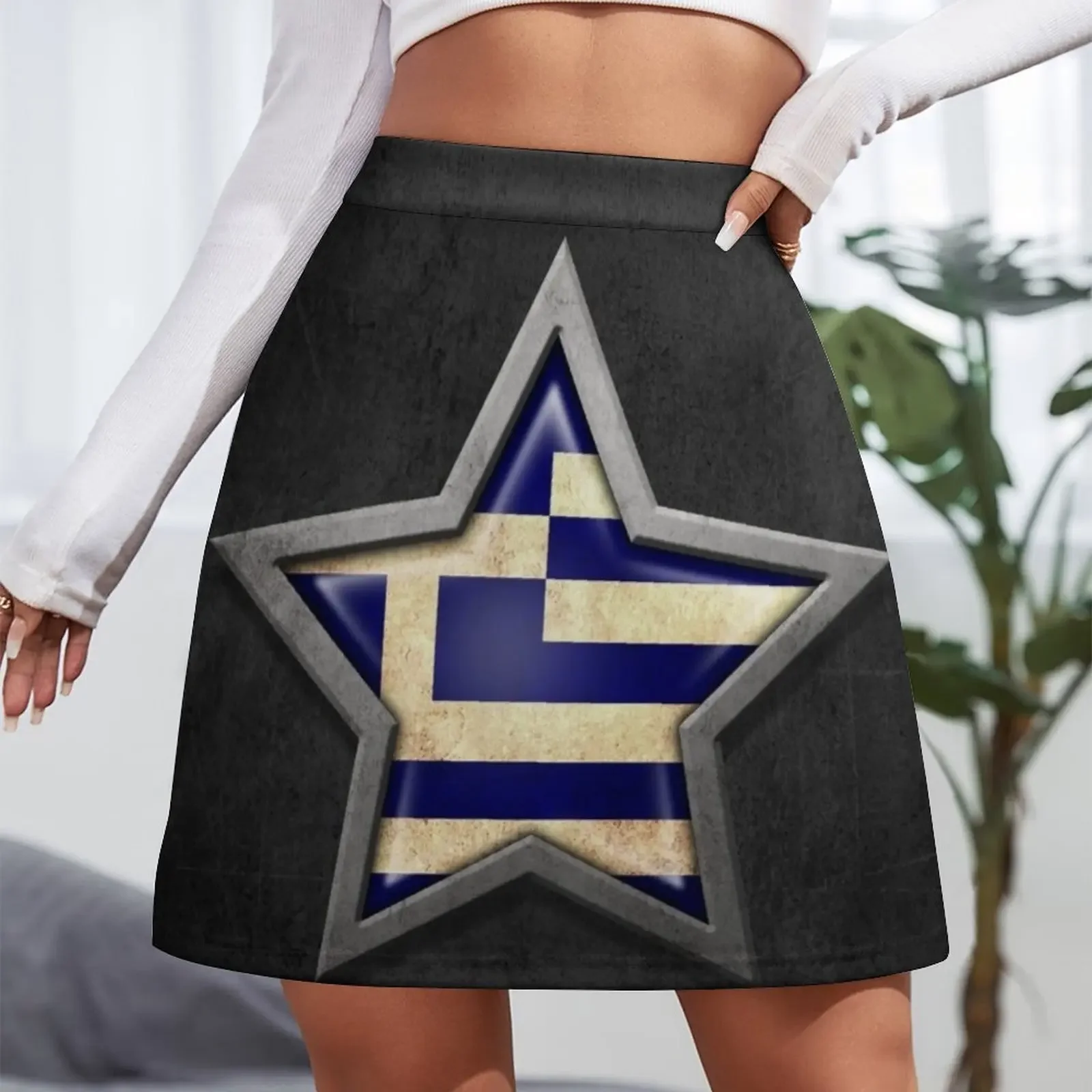 Greek Flag Inside of an Aged and Scratched Star Mini Skirt kpop women's stylish skirts short skirt for women