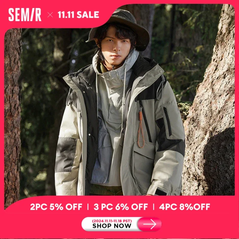 Semir Down Jacket Men 2023 Winter New Three-proof Fashion Contrasted Color Outdoor Warm Trendy Hooded Jacket