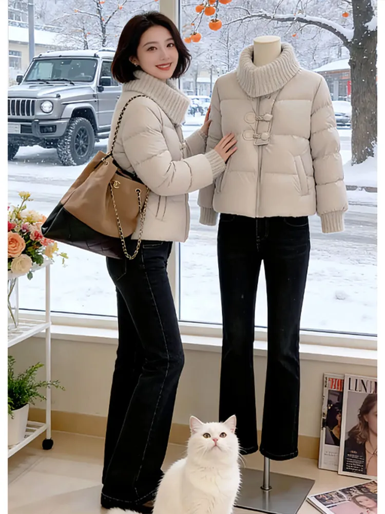 

Thi down Cotton Jaet Women's Design Winter Warm Outerwear Loose Sle Faionable Korean Version ort Zipper Coat