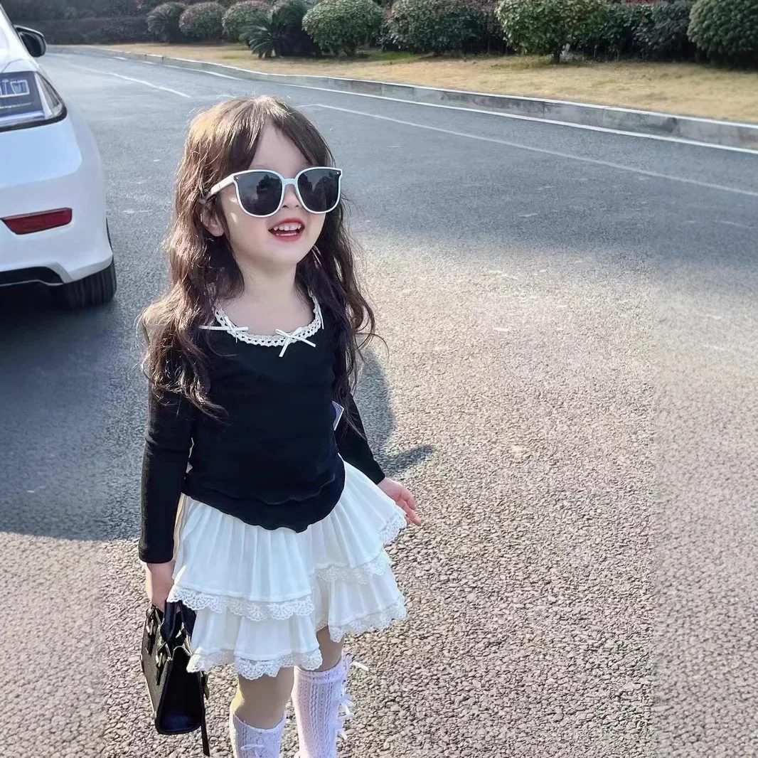 

Юбка для маленьких девочек, весна-лето 2024, новая корейская детская кружевная модная однотонная милая и милая юбка-тортик, детская одежда для девочек