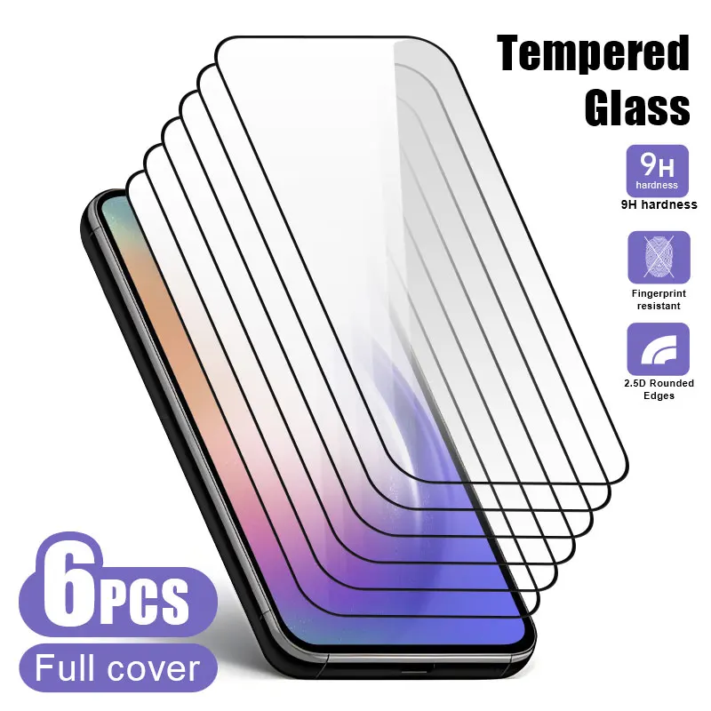 6pcs phone screen protector For Samsung A02 A12 A72 A33 A22 5G A42 A04 A24 4G A34 A54 5G A52 full cover tempered glass film