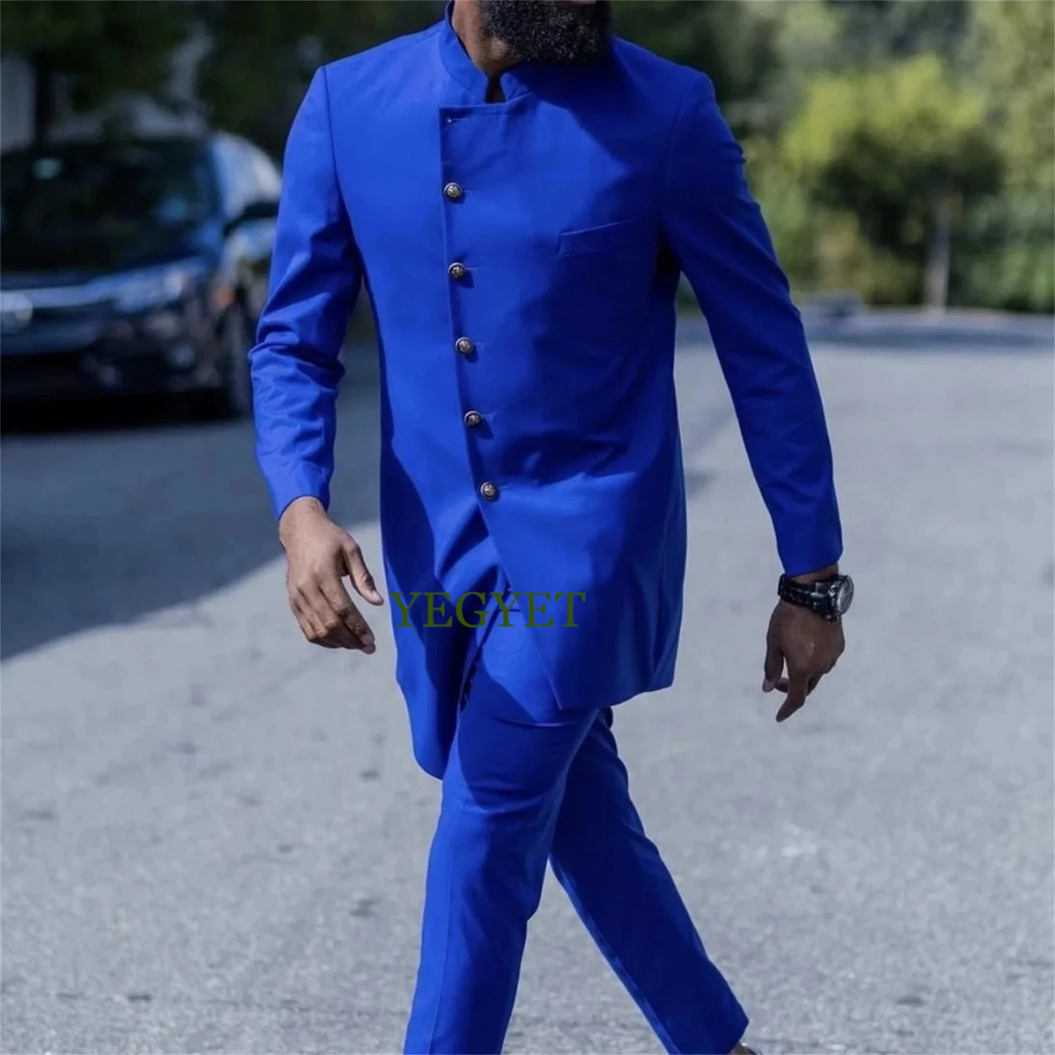 Customized Royal Blue Slim Fit Tuxedo Costume for Men - Office Wedding Groomsman Prom Party Terno Masculino with Blazer