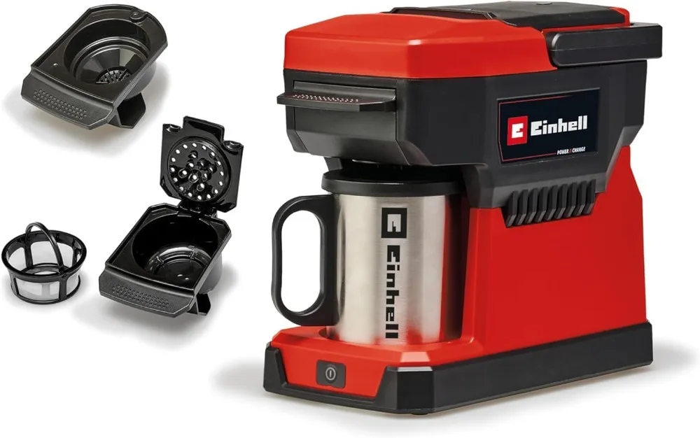 Einhell Cafetera con Batería TE-CF 18 Li-Solo Power X-Change (18 V, Recipiente de Agua de 240 ml, para Café de Filtro y Cápsulas