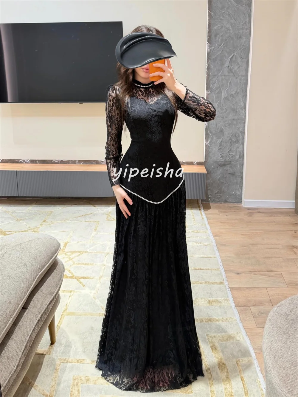 맞춤형 섹시 패션 레이스 플리츠 라인스톤 머메이드 하이 칼라 롱 드레스 이브닝 드레스 정교하고 우아한 고품질