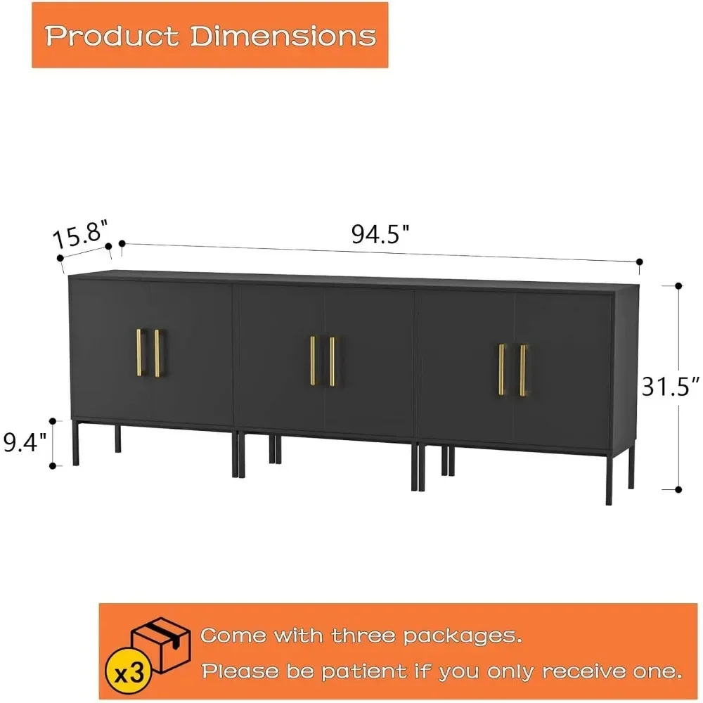 Set of 3 Accent Storage Cabinet with Doors and Adjustable Shelf, Freestanding Modern Sideboard Buffet Cabinet for Office