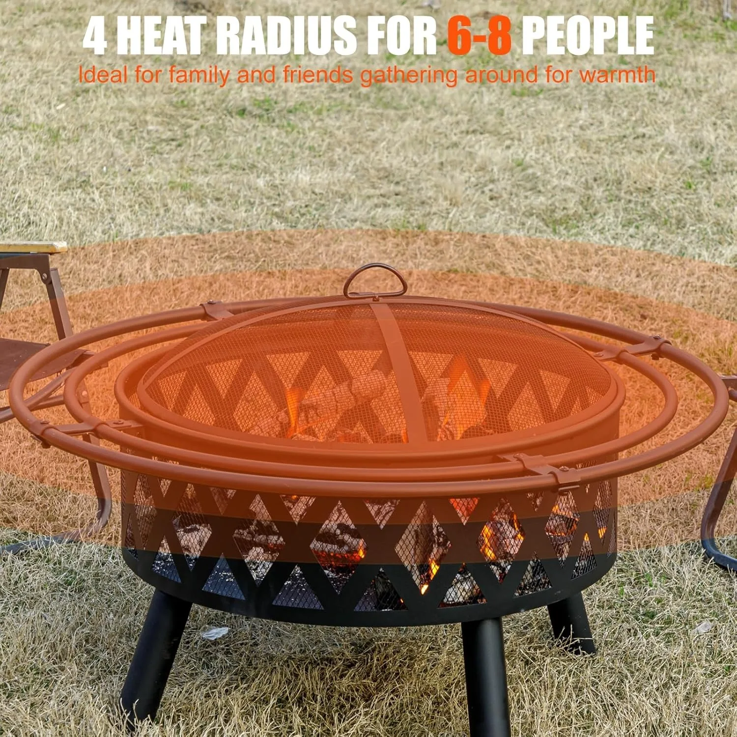 36 Inch Wood Burning Fire Pit with 2 Loops, Outdoor Fire Pit with Spark Screen & Fire Poker,