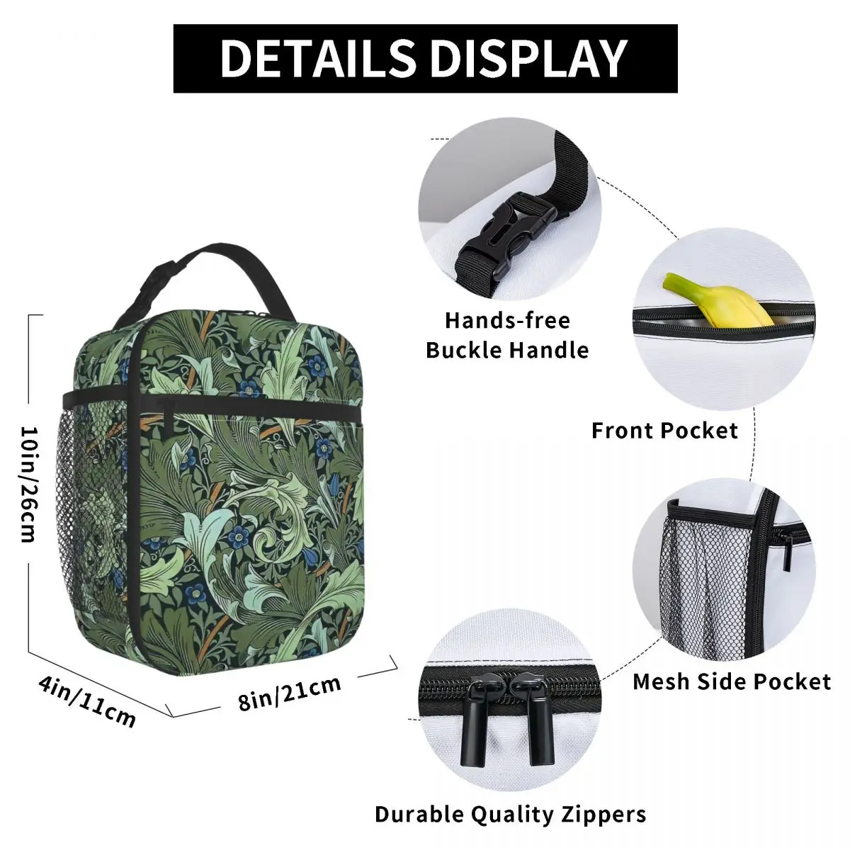 William Morris Design Thermal Insulated Lunch Bag for Office Portable Food Bag Container Thermal Cooler Lunch Box