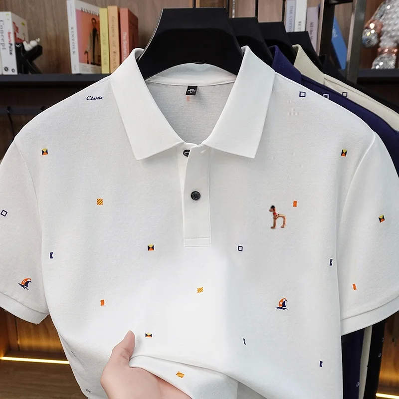High Quality Man Summer Short-Sleeved Polo Shirt Lapel Button Multi-pattern Puppy Embroidery Ventilate Business Casual Men'sWear