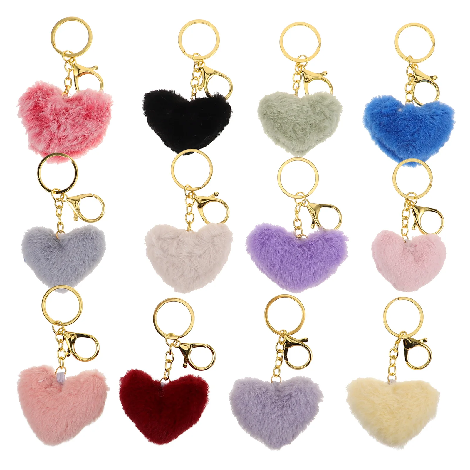 

12pcs Heart Shaped Pom Pom Keychain Love Ball Tag Keyring Adorable Bag Pendant Valentine Accessories Craft Gifts