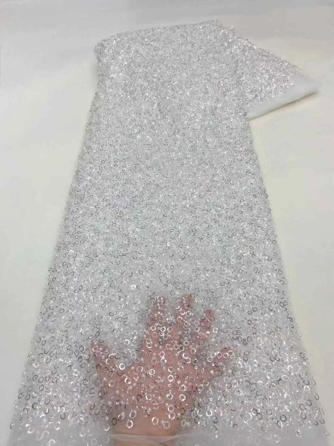 Top Quality GreenAfrica Handmade Embroidered Tulle Fabric With Beads Luxury Sequins Net Lace Evening Wedding Party Dress -XZ