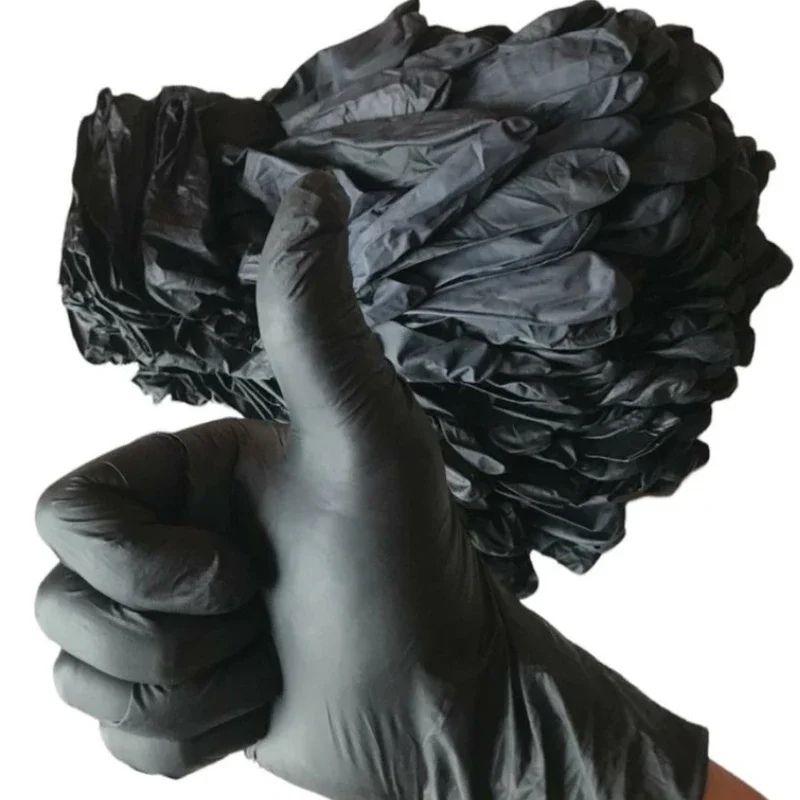 1/50Pairs Universal Disposable Black Gloves S/M/L High Elasticity Anti-acid Alkali PVC Rubber Gloves Housework Food Processing