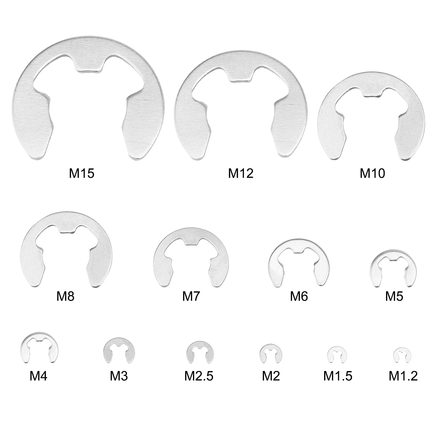 10-100pcs E-clip Ring Washer 304 Stainless Steel m1.2 m1.5 m2 m2.5 m3 m4 m5 m6 m7 m15 E Clip External Retaining Ring