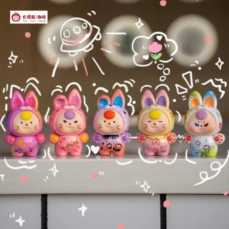 Original In Stock Baby Three Dopamine Bunny Series Cute Granules Blind Boxes Trendy Toys Small Figurines Pendants Cute Gifts