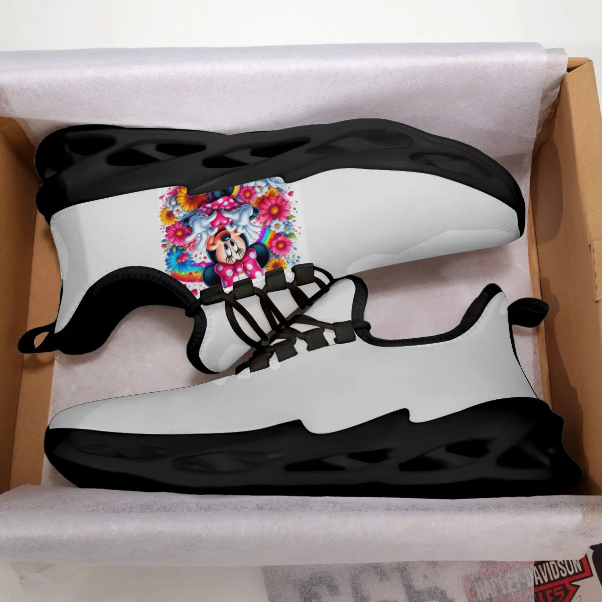 

Повседневные кроссовки Disney, новые мужские кроссовки с Минни Маус и радужным цветочным принтом, легкие, противоскользящие тренировочные теннисные туфли