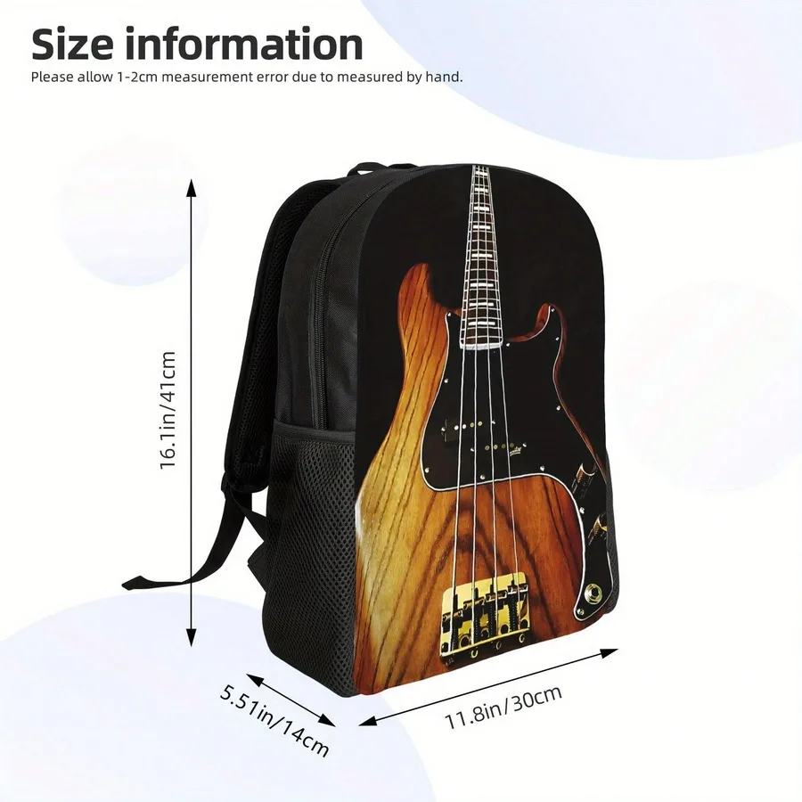 

Bass Guitar Print Backpack For Adults Zipper Closure College Office Hiking Bag