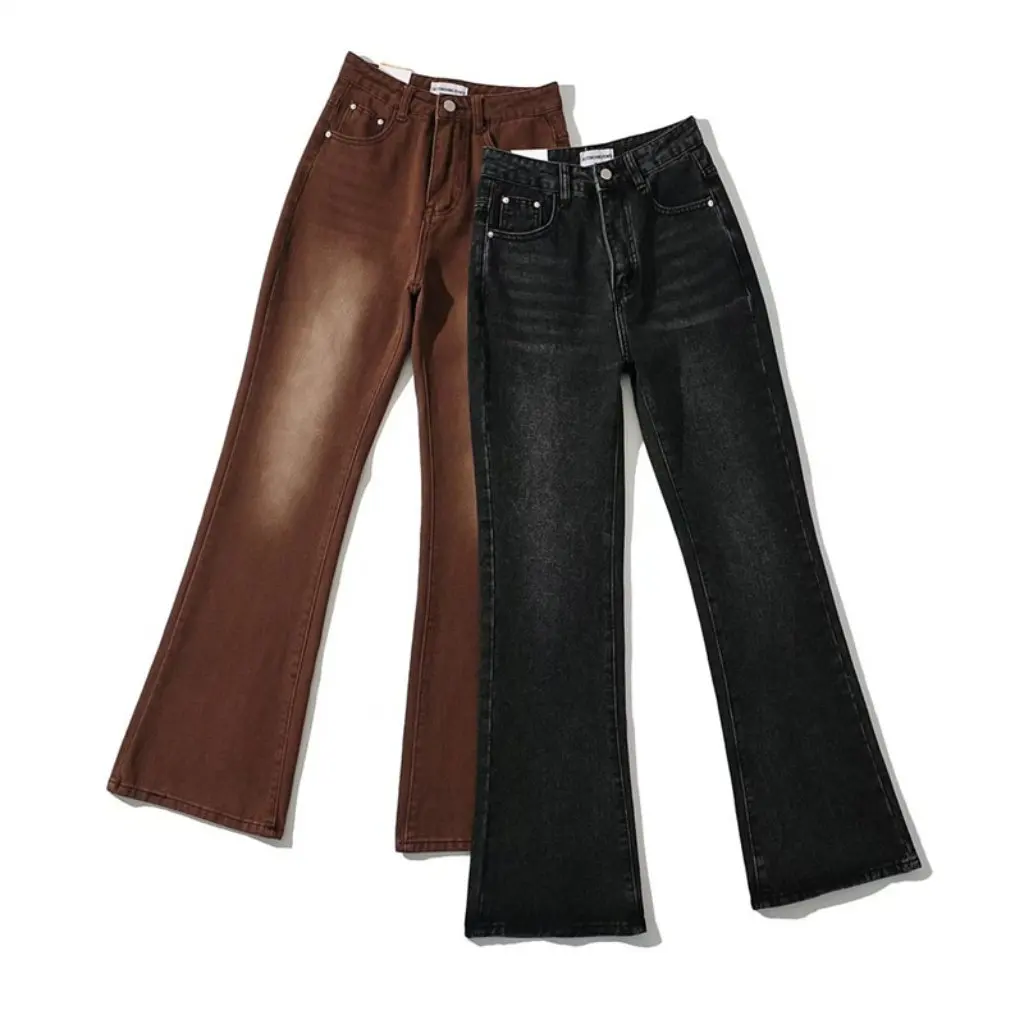 

Женские винтажные потертые джинсовые брюки с высокой талией, прямые микрорасклешенные облегающие брюки в европейском и американском стиле, новинка весны