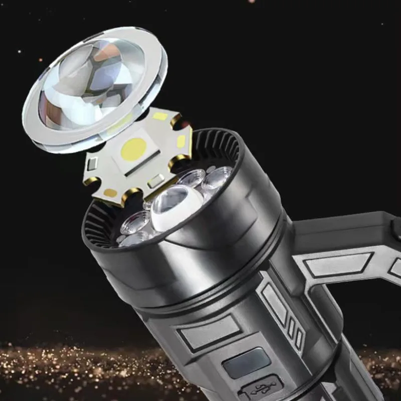 New Ultra-Bright Flashlight - White/Warm Light, Warning Lights, Digital Display, Long-Life Emergency Handheld Lamp