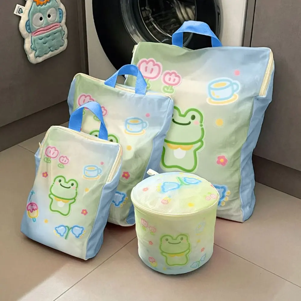 4Pcs Multiple Sizes Mesh Laundry Bags Set Auto-lock Zipper Cute Travel Clothes Organizer Multi-purpose with Handle